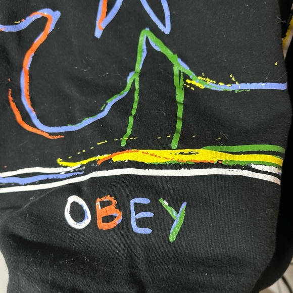 Obey Black Graffiti Flower Graphic Sweatshirt Size Small - Picture 3 of 8